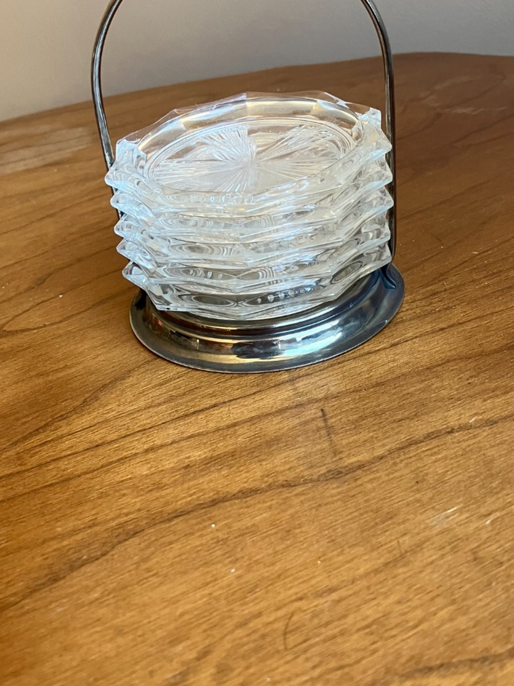Vintage Glass Starburst Reim Coasters with Silver Holder